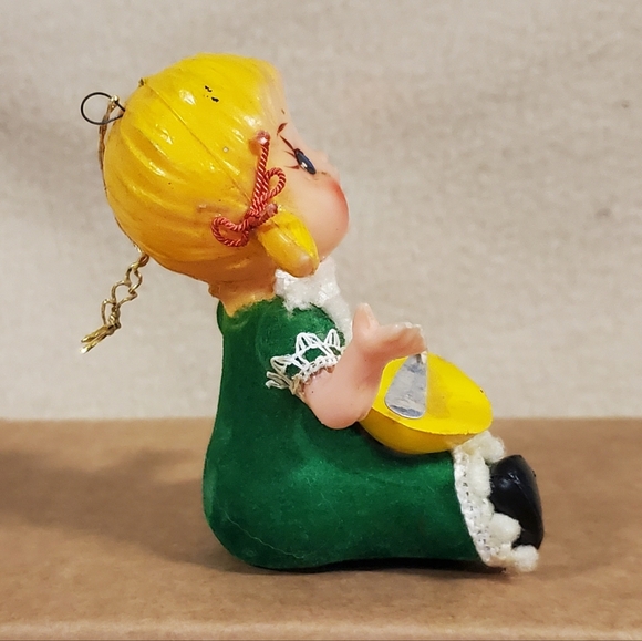 Vintage Flocked Plastic Face Little Miss Muffet Ornament - Picture 4 of 12